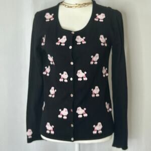 Erin Mathews Black Poodle Cardigan Embroidered Novelty Sweater Y2K Small grandma